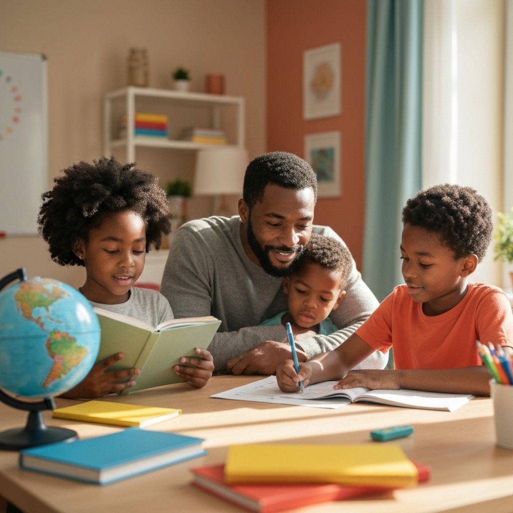 Black family learning together