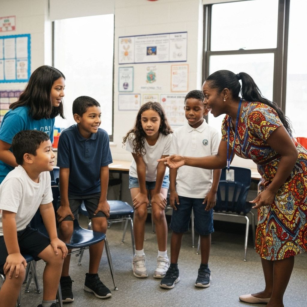 Black female teacher having meaningful conversation with female Black students
